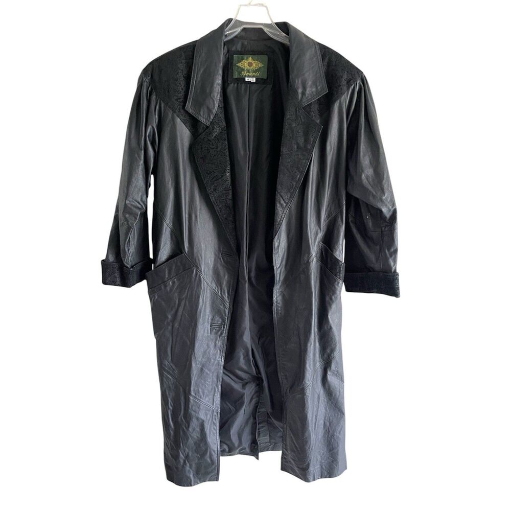 Vintage Avanti Black Leather Jacket Mens Size M Korean Paisley Full Length